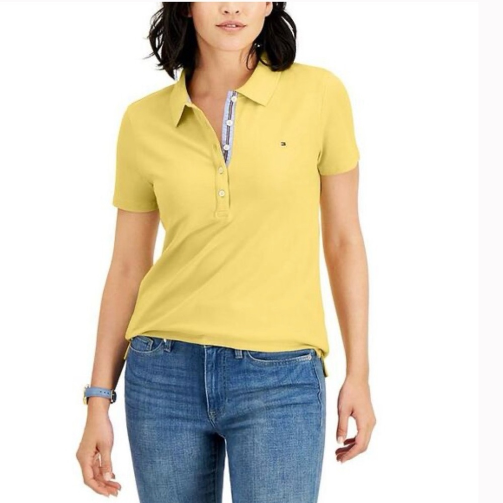 Tommy‎ Hilfiger Women's Yellow Logo Cotton Polo Top Shirt NWT Size XS